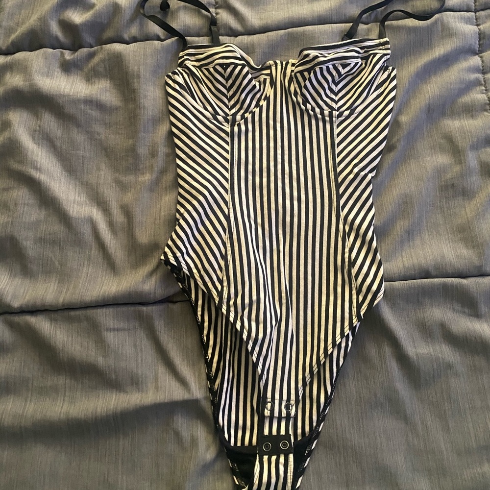 American Apparel Black and White Striped Bodysuit